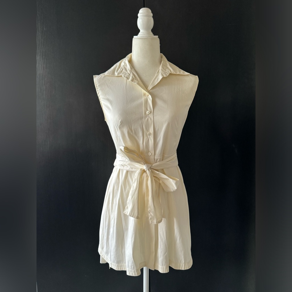 VTG Vintage Prada Cream Poplin Sleeveless Button Shirt Tunic Dress 40/S
